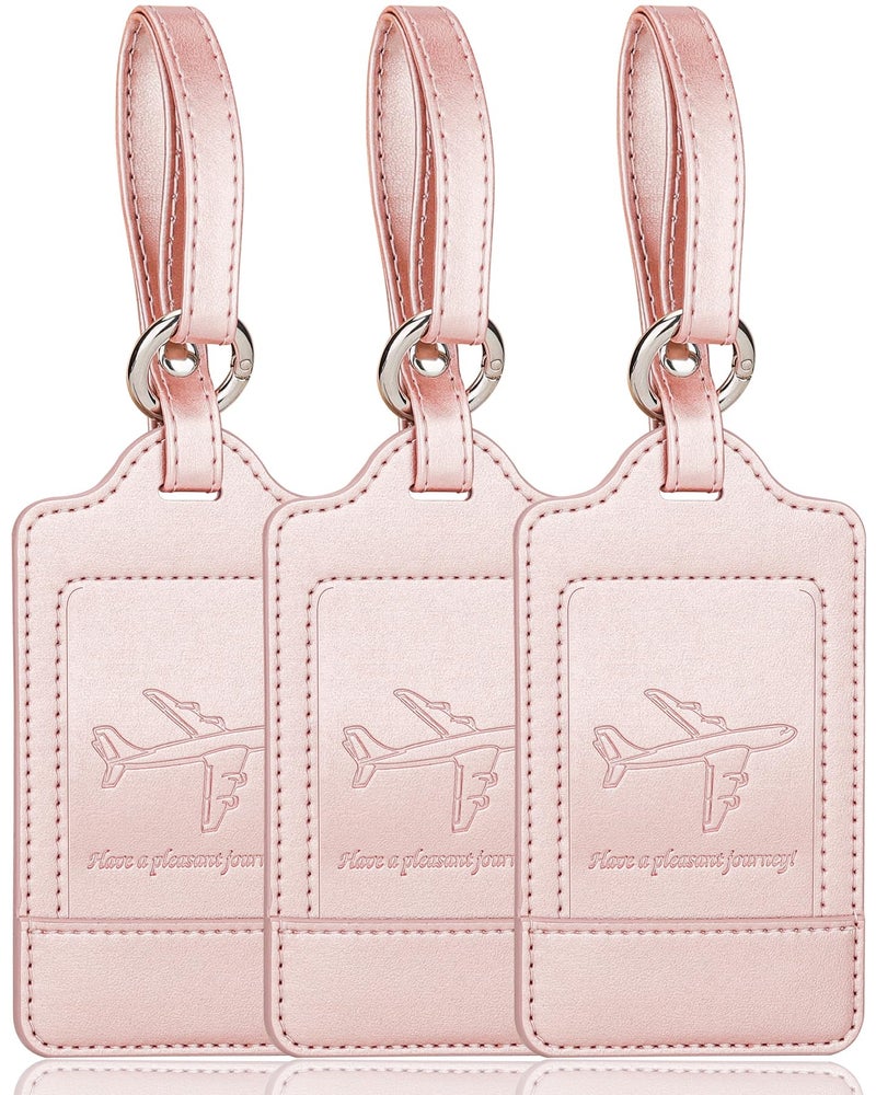 Teskyer 3 Pack Luggage Tags - Quick Install, Privacy Protection, Airplane Travel Essentials for Suitcases, Durable Leather - Rose Gold - Image 1
